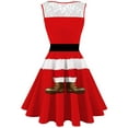 thumbnail image 3 of Christmas Dress for Women, Christmas Style Pattern Lace Sleeveless Round Neck Midi Dress for Holiday Christmas Party, 3 of 9
