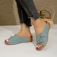 thumbnail image 6 of Womens Light Blue Wedge Sandals Double Buckle Slide Sandals PU Faux Leather Adjustable Open Toe Comfortable Casual Lightweight Summer Fashion Shoes,Size 9.5, 6 of 9