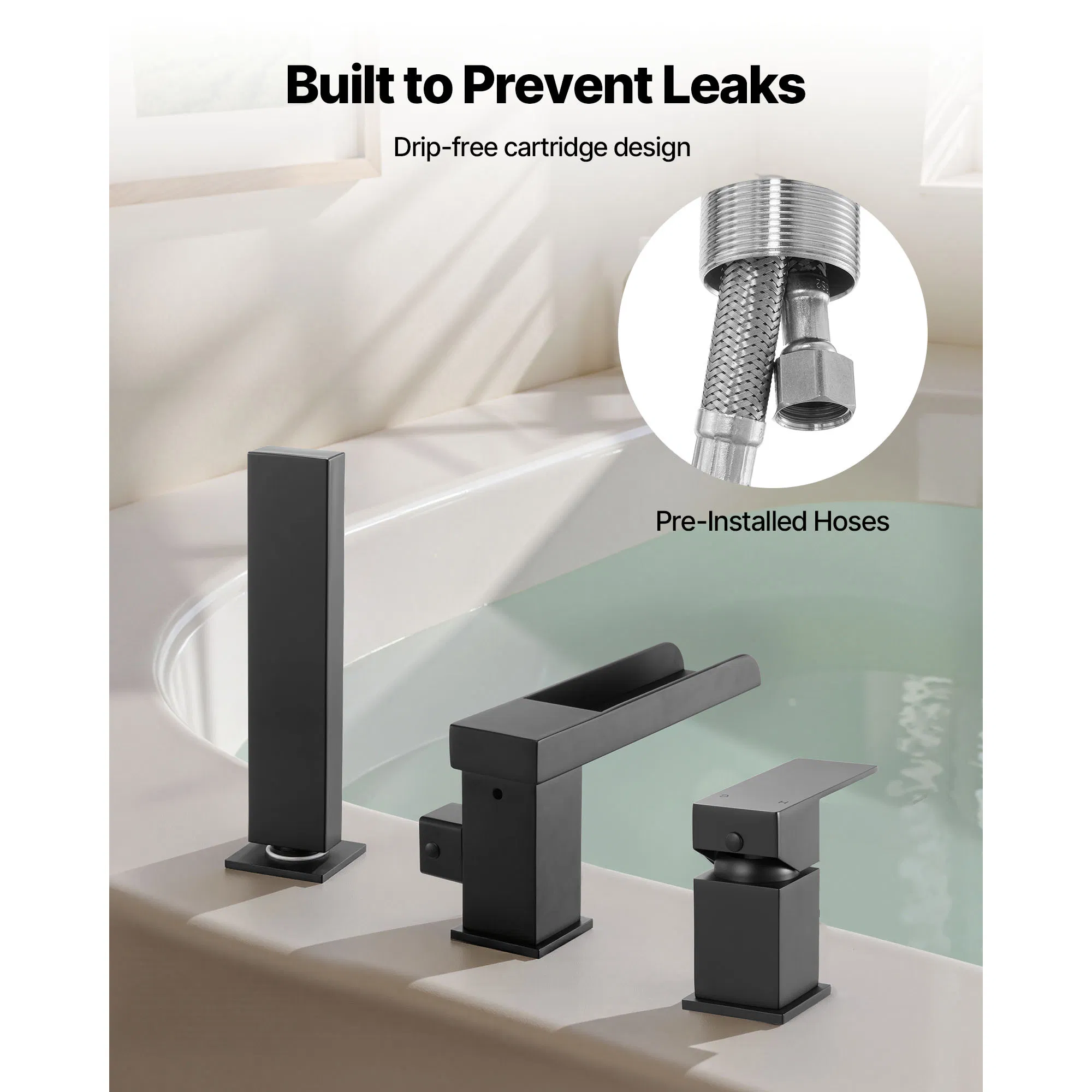 Widespread Roman Tub Faucet with Waterfall Design,Shower Head and Single Handle,Matte Black Bathtub Faucets Ideal for Pet Washing and Adult Bathing