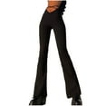 thumbnail image 2 of Zpanxa Womens High Waisted Pants Casual V Waist Cropped Navel Cross Strap Solid Flared Lounge Pants Wide Leg Pants Trousers Black M, 2 of 7