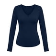 thumbnail image 5 of DISKEBUISS Women's V Neck Long Sleeve Fitted T-Shirt Stretchy Slim Basic Top with Thumb Holes for Daily Layering, 5 of 8