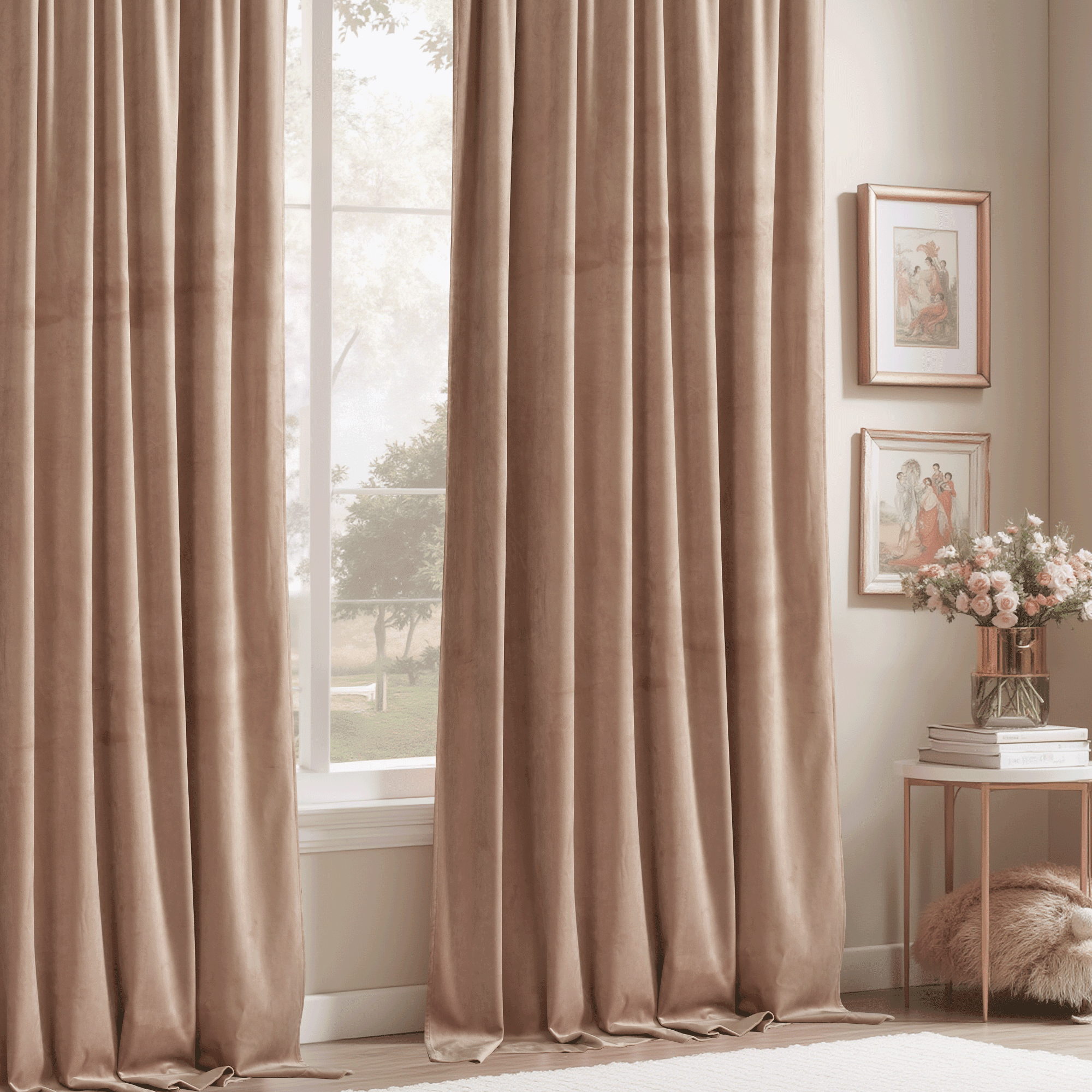 StangH Velvet Curtains for Sliding Door - 108 inches Long Velvet Drapes Light Blocking Curtains for Nursery/Dining Room, Blush Beige, 52 x 108 inches, 2 Panels