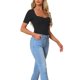 thumbnail image 4 of INSPIRAR CHIC Tops de leotardo para mujer de manga corta con cuello cuadrado, bodysuit de punto negro XL, 4 of 6