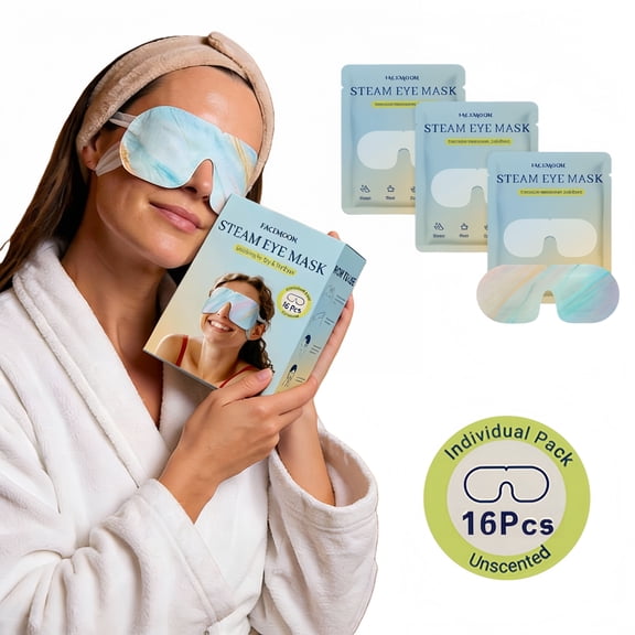 FACEMOON Steam Eye Mask – 16 Count, Self-Heated Disposable Warm Compress | For Dry Eyes, Sleep, Eye Strain Relief, Dark Circles & Puffiness | Odorless