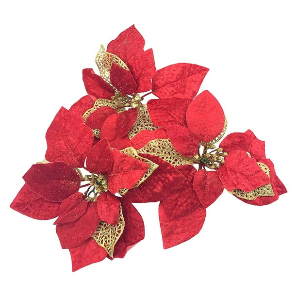 12 Pieces Artificial Poinsettia Flower Heads with Glitter Pollen for