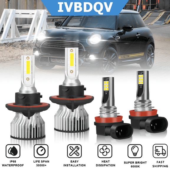 For Mini Cooper 2008-2014 LED Headlights Combo H13 High/Low Beam   H11 Fog Light Conversion Kit Bright White Bulb 4Pcs