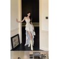 thumbnail image 4 of Irregular Dresses Women Floral Ruffles Sleeveless V Neck Backless French Style Sweet Elegant Dress Party Princess, 4 of 14