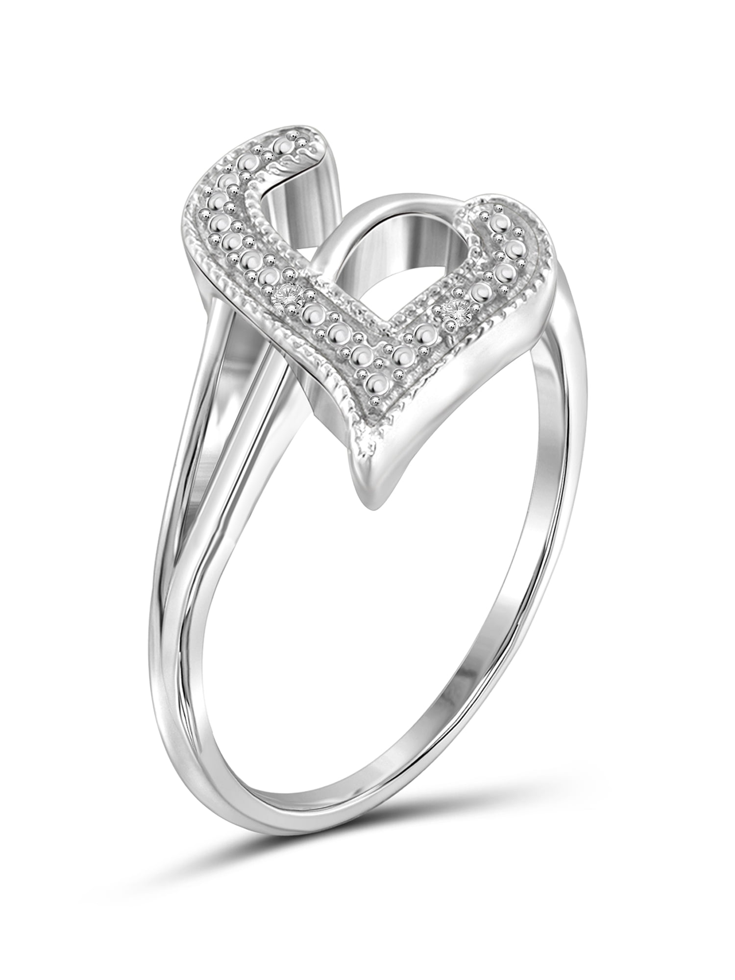 JewelersClub Accent White Diamond Initial Letter Ring for Women | Customizable Sterling Silver L Alphabet Monogram Ring for Girls | Cursive Script Capital Letters | Personalized Jewelry Gift for Her