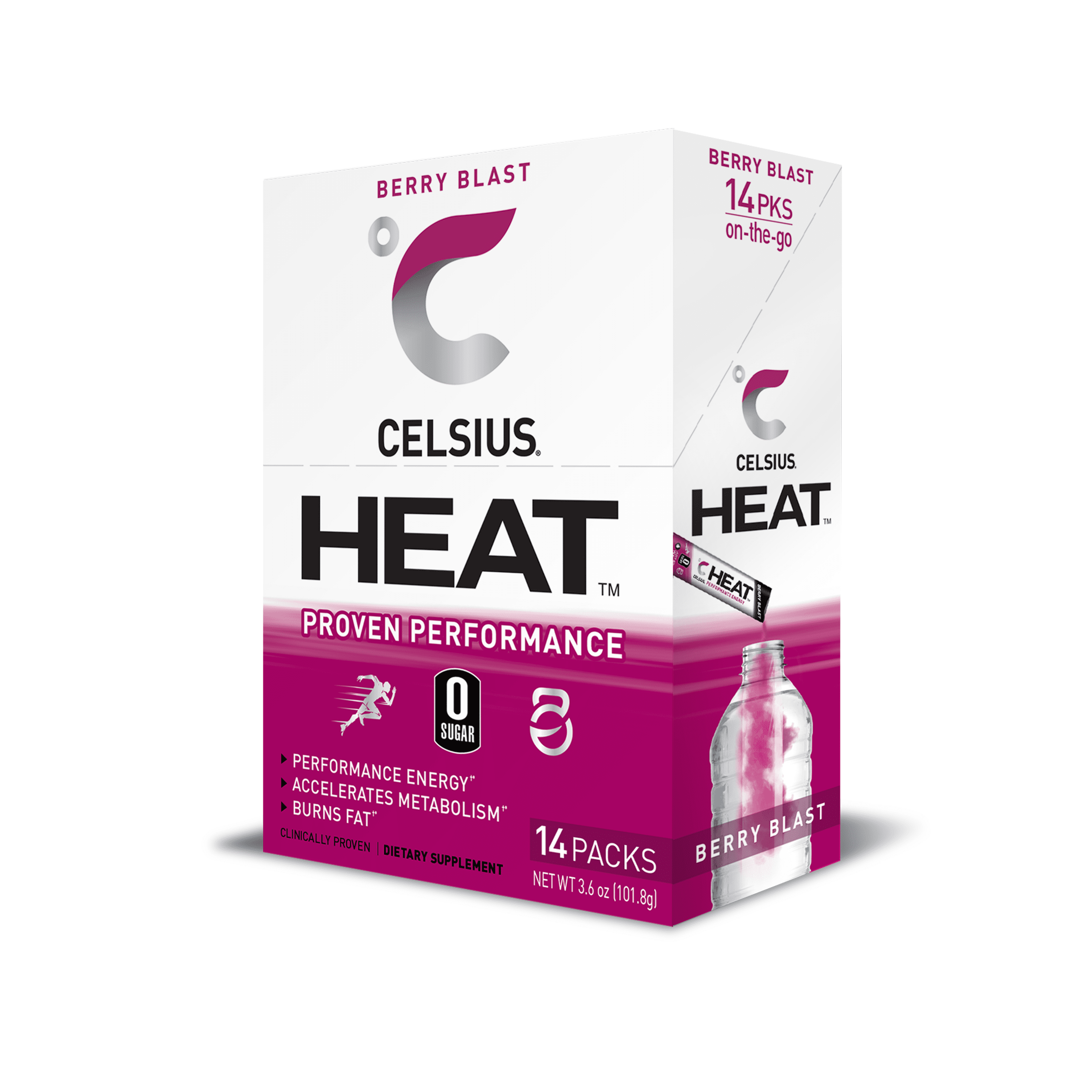 CELSIUS HEAT On-the-Go Performance Energy Powder Stick Packets, Berry Blast (Pack of 14)