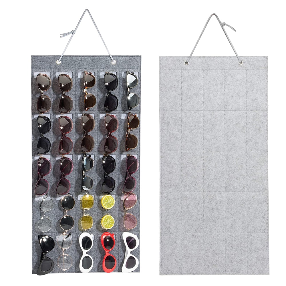 16 Felt Slots Sunglass Organizer Holder with Metal Hook and Sturdy Rope Hanging Dust Proof Wall Pocket Glasses Organizer Blue AROUY Sunglasses Organizer Storage
