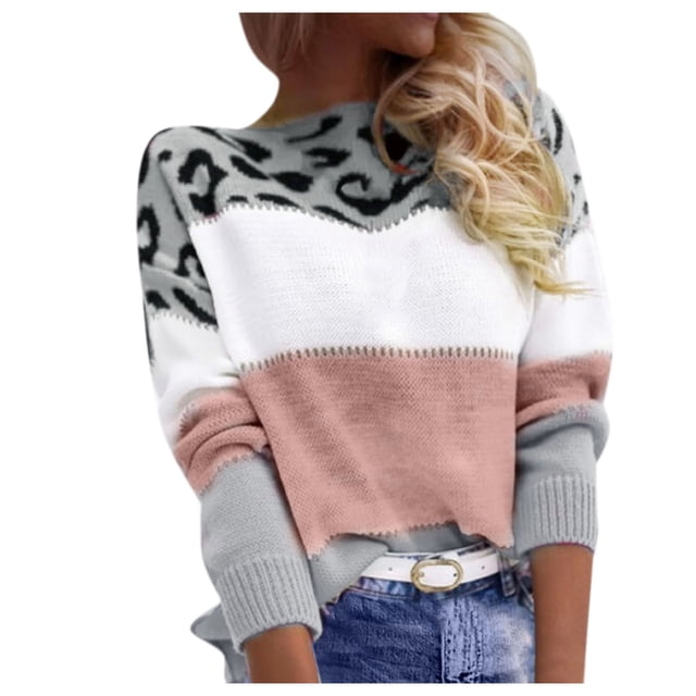 Chandail à Enfiler à Imprimé Léopard pour Femme, Mode Décontractée, Manches Longues, Tricot Ample, Haut pour l'Automne et l'Hiver, Tenue Confortable