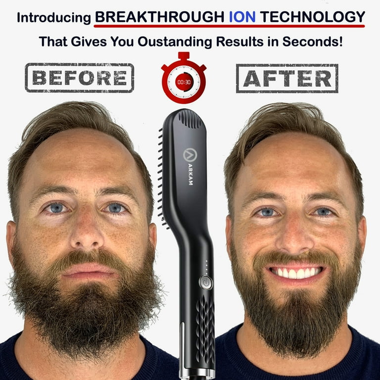 Arkam Premium Men s Beard Straightener Ionic Comb Hair Styling Tool with Dual Action Wooden Comb Travel Bag Walmart