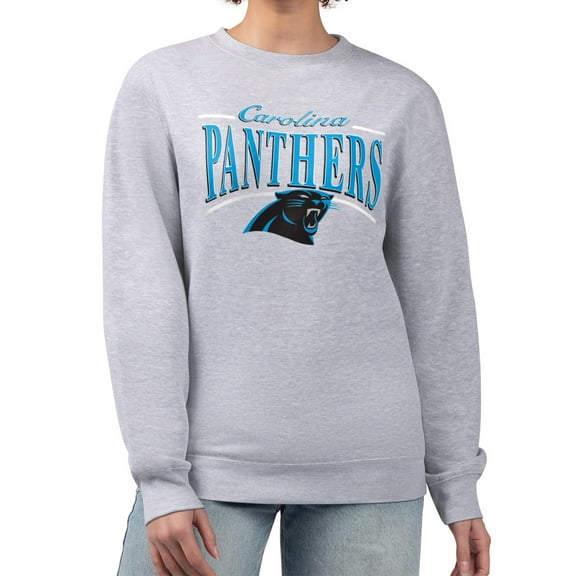 Women's Starter Gray Carolina Panthers Arch Stripe Fleece Pullover Sweatshirt