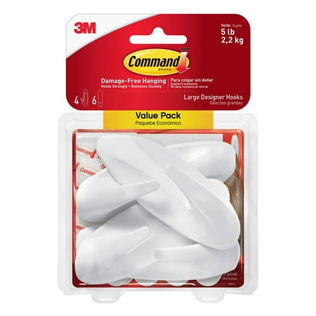 3M Command White Large Designer Hooks, 12 Packs: 4 ct. (48 total) — Residential Use, Standard Application