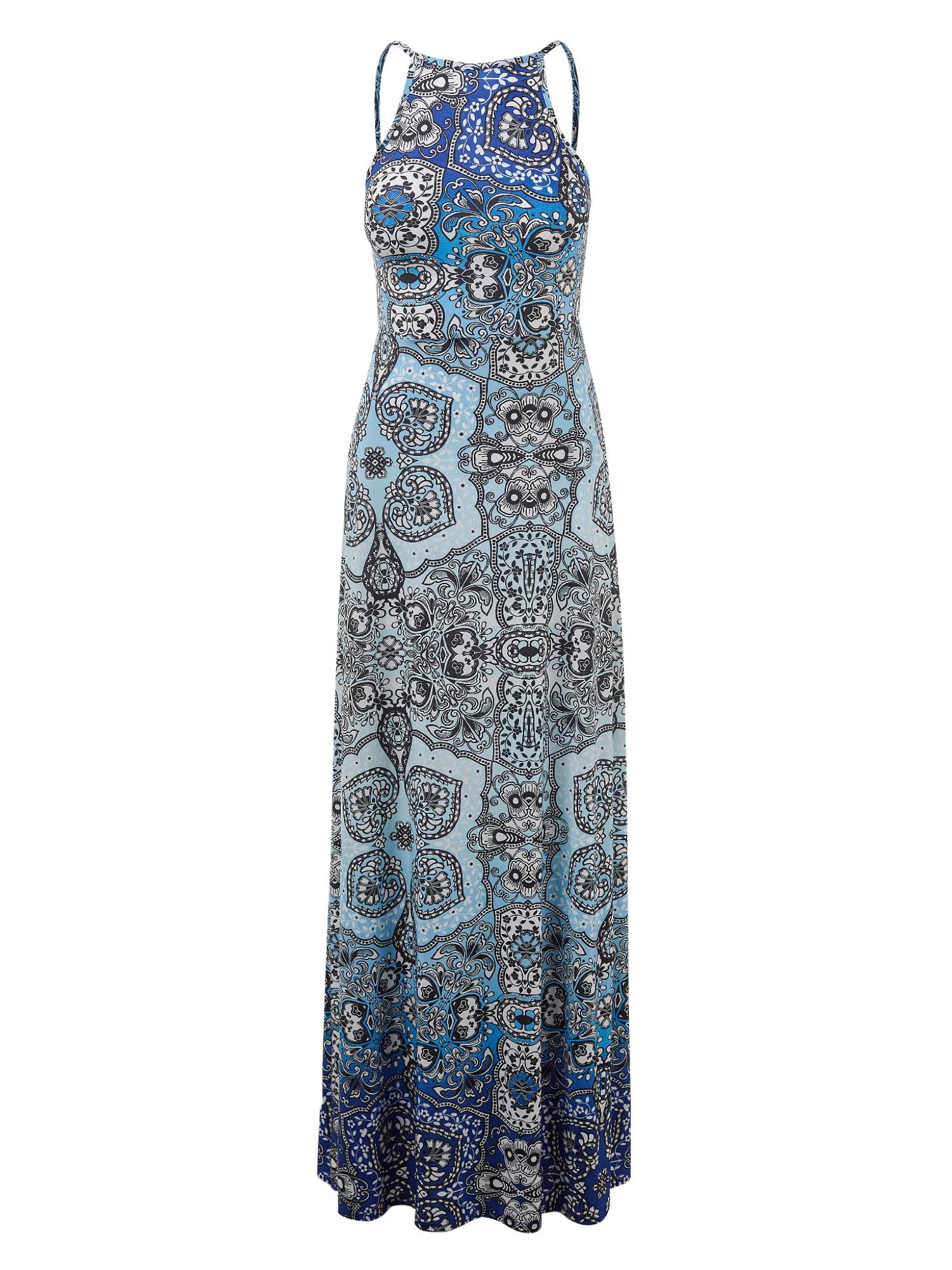 MBJ WDR1365 Womens Print Sleeveless Maxi Dress Made in USA XXXL BLUE