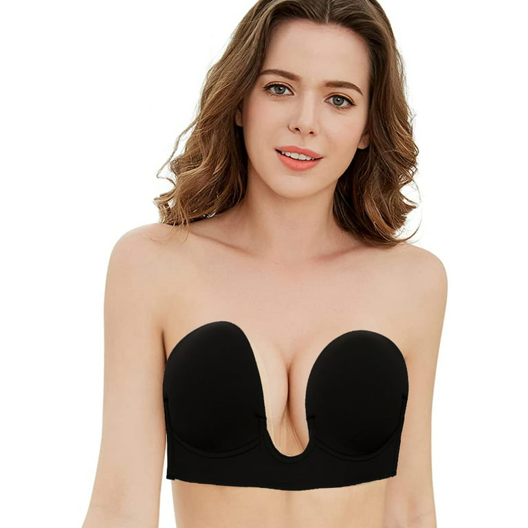 Push Up Plunge Strapless Sticky Adhesive Bra Deep U-shaped Invisible  Backless Bra For Women