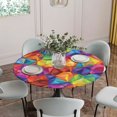 thumbnail image 5 of Colorful Geometric Round Tablecloth for 55-60 Inch Tables,Fitted Table Cover with Elastic Edge,Modern Rainbow Ombre Abstract Art Waterproof Outdoor Table Cloth Protector for Patio Garden Dinner, 5 of 9