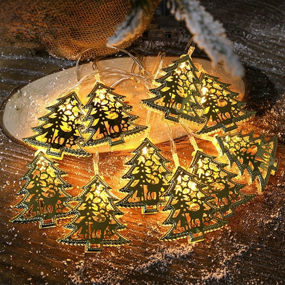 KOYPTL Metal hollow String Light with Christmas Tree Shaped-10 Led,Battery Operated Christmas Lamp Warm Glowing for Christmas Tree Fireplace Front Door Stairs Window Decor Desktop Ornament-7 ft