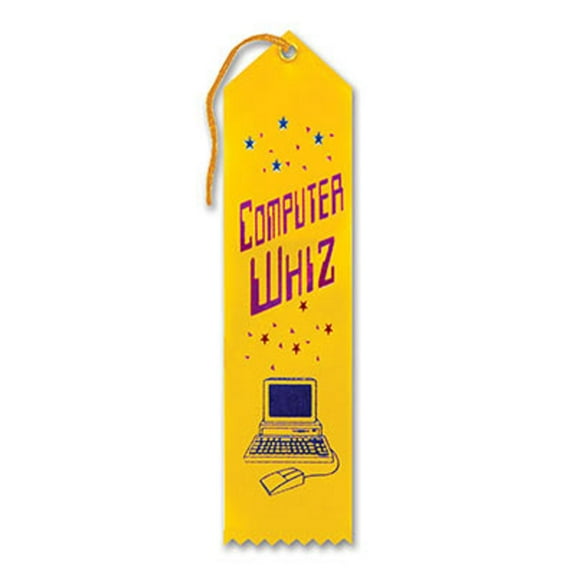Pack of 6 Yellow "Computer Whiz Award" School Award Ribbon Bookmarks 8"