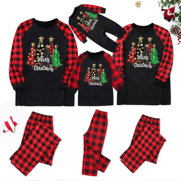 Penkiiy Matching Christmas Pajamas For Family Xmas Holiday Pjs Elf Plaid Sleepwear Outfit Sets For Women/Men/Couples/Adult M Black