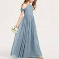 thumbnail image 2 of Qodauz Cold Shoulder Junior Bridesmaid Dress for Wedding Chiffon Flower Girl Piano Performance Flowy Elegant Halter Maxi Dress for 3-12 Years Light Blue, 2 of 6