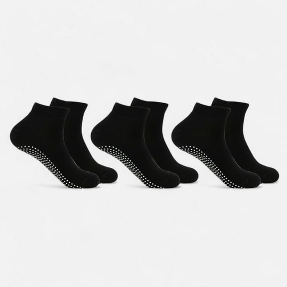 Women's Ankle Grip Socks 3-Pack with Textured Soles and Cushioned Knit Design for Indoor Stability - Black