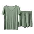 thumbnail image 2 of WCJM Green Women's Shorts Short Sleeves Casual Two Piece Pajamas Casual Suit, 2 of 7