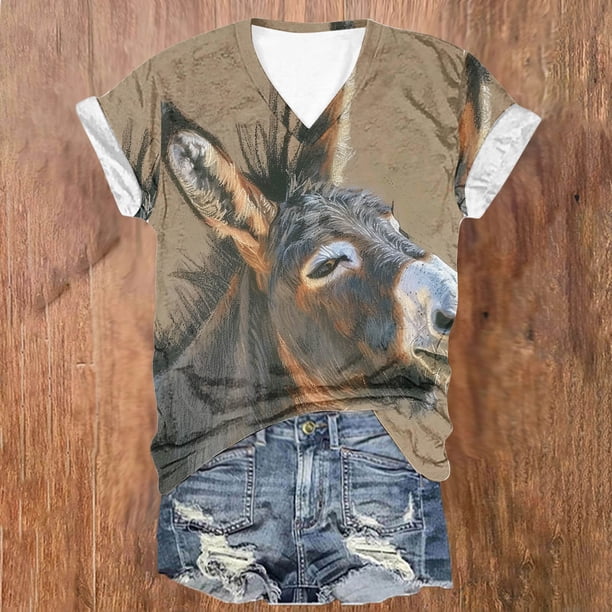 Fiudx Liquidación de Ofertas Flash Moda Mujer Casual Cuello En V Blusa Sólida Manga Corta Camiseta Verano Tops