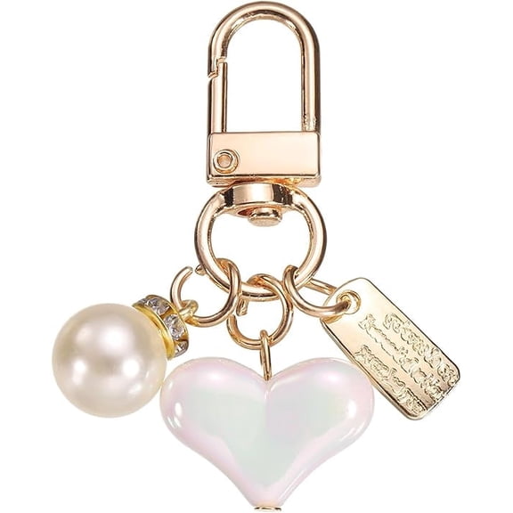 Heart Keychain Charm for Women, Metal Cute Heart Pearl Purse Bag Charm Key chain Accessories Decor for Car Backpack