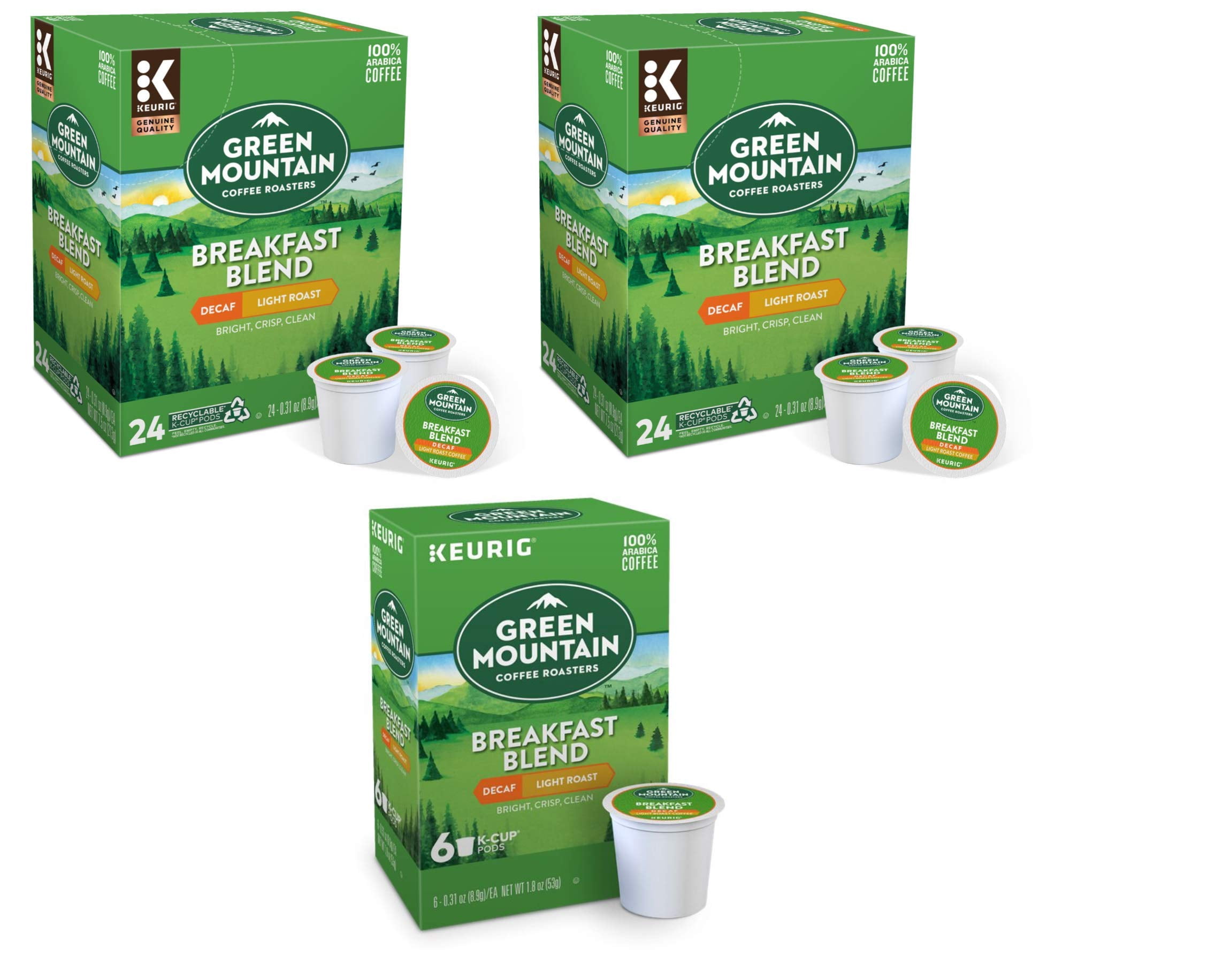 Green Mountain Coffee Roasters Breakfast Blend Decaf, Single Serve Capsules For Keurig K-Cup Brewers, 54 Count