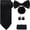 Black, variant on Complete 5 Pieces Tie Set in Gift Box, Solid Necktie + Satin Bow Tie + Pocket Square + Lapel Pin + Cufflinks, Versatile Formal Dress Kit