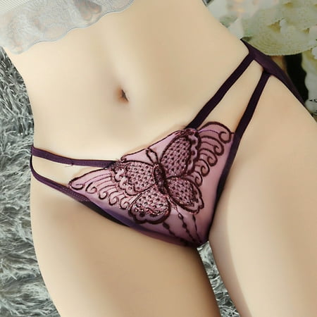 Pavied Cotton Underwear Thongs for Women Women s Mesh Butterfly Low Waist Underpants Solid Color Cotton Crotch Underwear Panties Plus Size Underwear Cheeky Underwear Purple XL