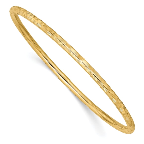 14K Yellow Gold Diamond Cut Slip on Bangle