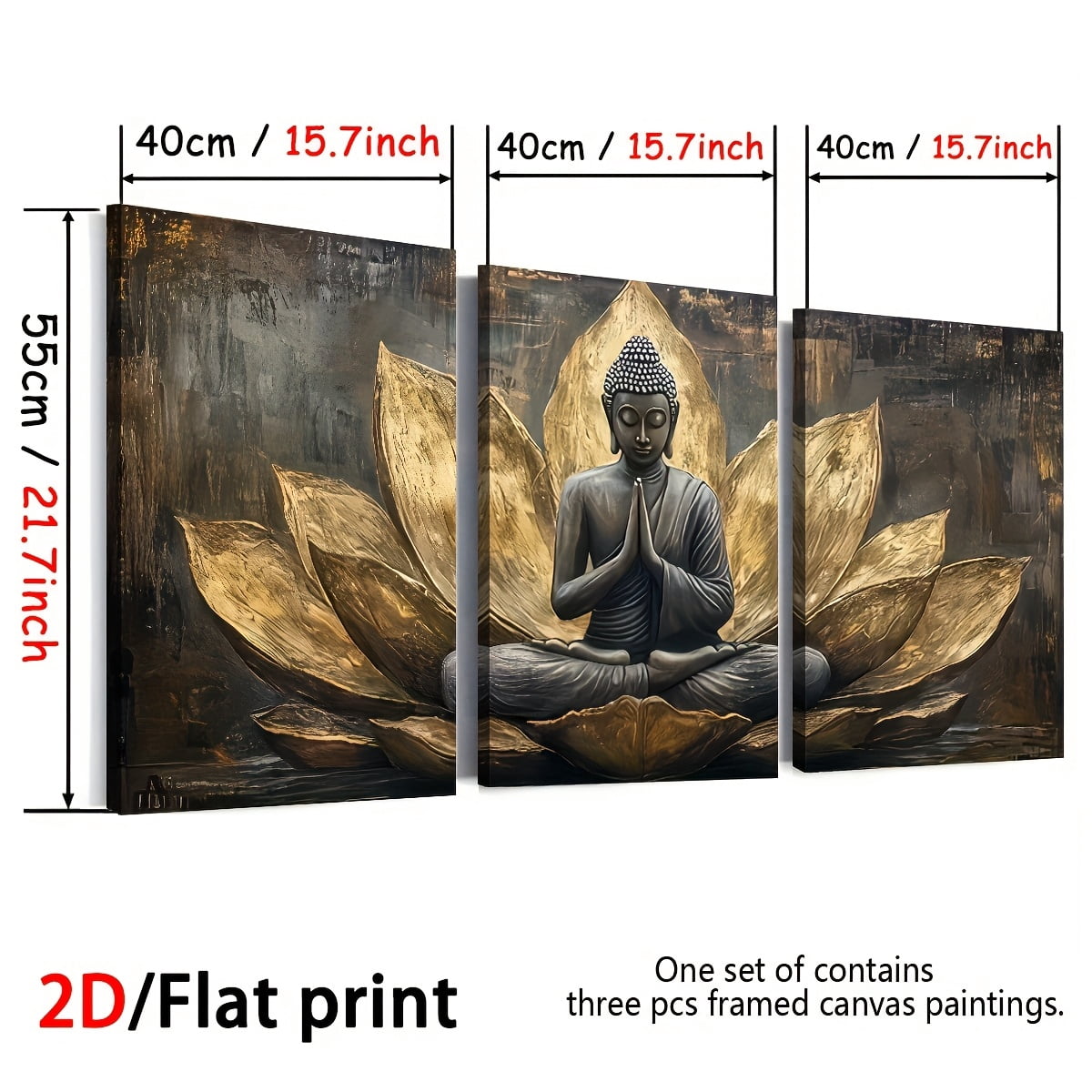 2D Flat, [2D/Flat Print] Framed Canvas Painting And Poster, Ready to Hanging, Retro Light Luxury Abstract Buddha Statue Faith Art, Home Decor, Wall Art, Room Decoration, Holiday Gift, Living Room