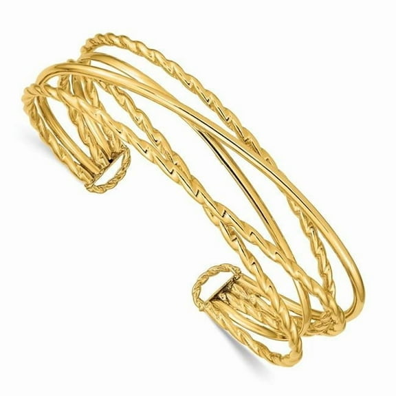 Primal Gold 14 Karat Yellow Gold Polished Multi Tube Cuff Bangle
