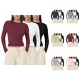 thumbnail image 1 of 3 Pcs Chemises à Manches Longues pour Femmes 2026 Printemps Tendance T-Shirt Court Col Rond Amincissant, 1 of 2