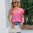 thumbnail image 4 of Jdlsppl Women's Short Sleeve Blouse Soft Shirt Top Ruffle Loose V Neck Puff Sleeve Fall Cool Spandex Chiffon T Shirt Pink Medium, 4 of 4