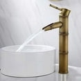 thumbnail image 2 of Grifo de bambú alto, mezclador de fregadero en cascada, grifo monomando para lavabo, grifo de un solo orificio disponible con agua fría y caliente, grifo de baño de bronce., 2 of 5