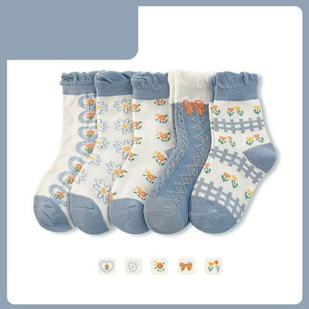 

40 pair Children Socks Autumn And Winter New Cartoon Cute Flower Print Comfortable Warm Slip On Color Random