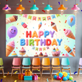 thumbnail image 6 of Yatrandify Colorful Theme Birthday Banner Decorative Design Happy Birthday Ice Cream Cone Lightweight for Birthday Party Kids Event, 6 of 8