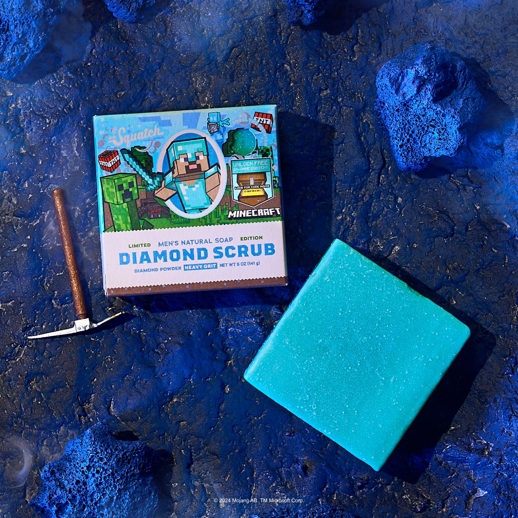 Dr. Squatch x Minecraft Diamond Scrub Bar Soap for Men Limited Edition Natural Body Soap, 5 oz