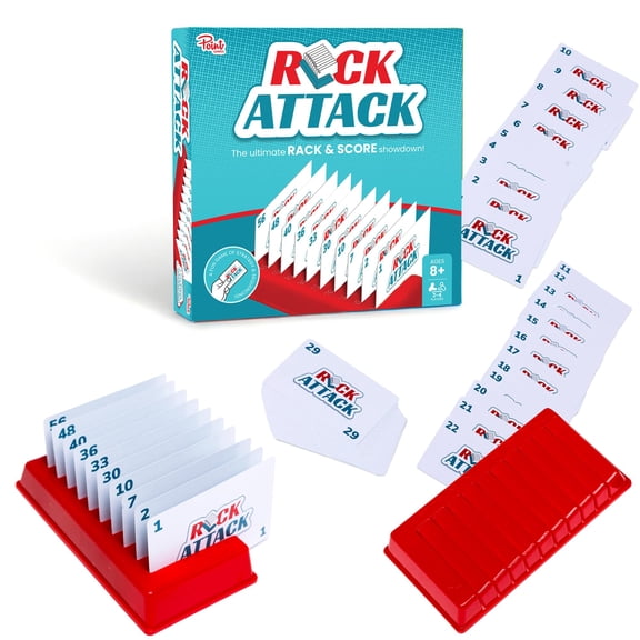 Point Games Rack Attack Strategy Board Game - Classic Sequencing & Number Card Game for Family Game Night - Ages 8+, 2-4 Players - Includes 4 Racks and 60 Numbered Cards