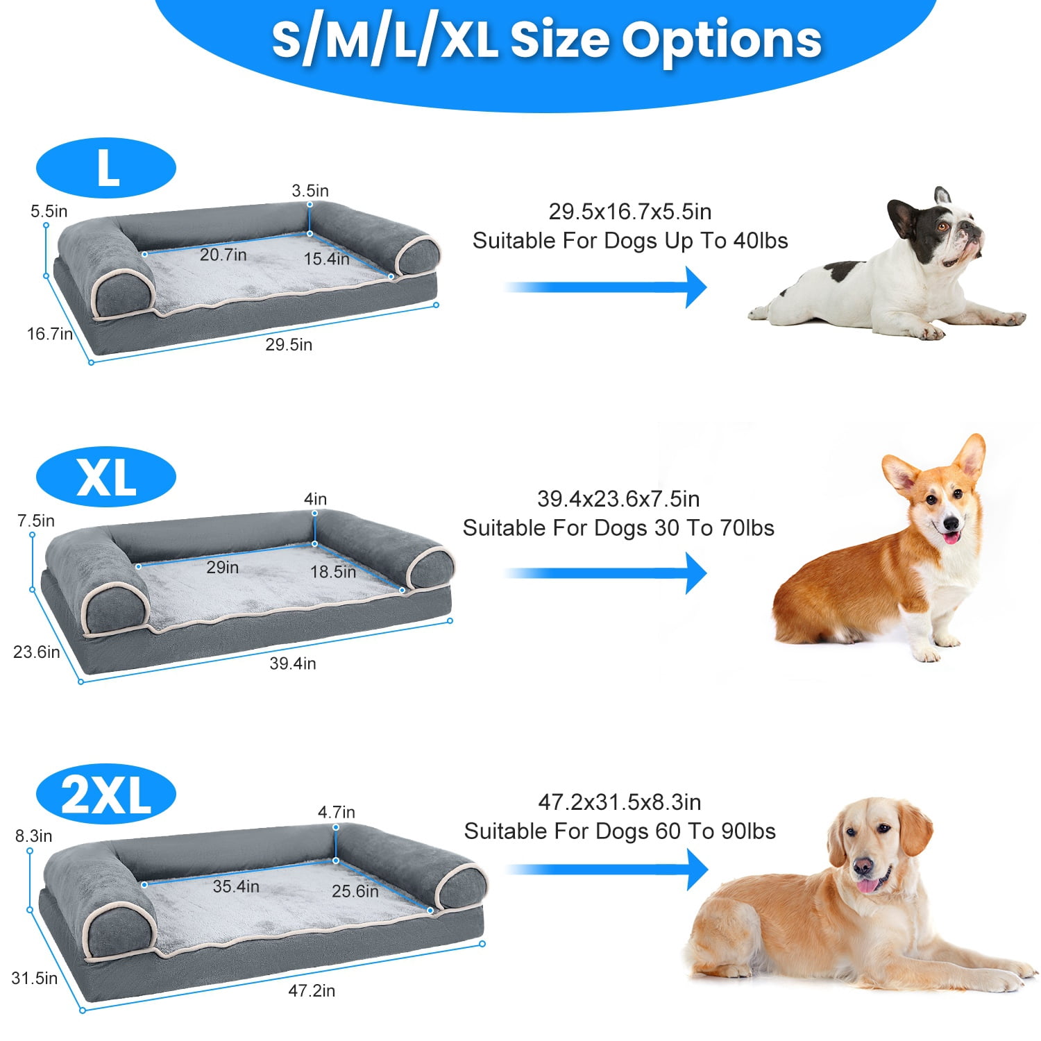 Imountek 30x17x5.5in Large Pet Dog Bed, Sofa Foam Couch Bed with Removable Cover, L