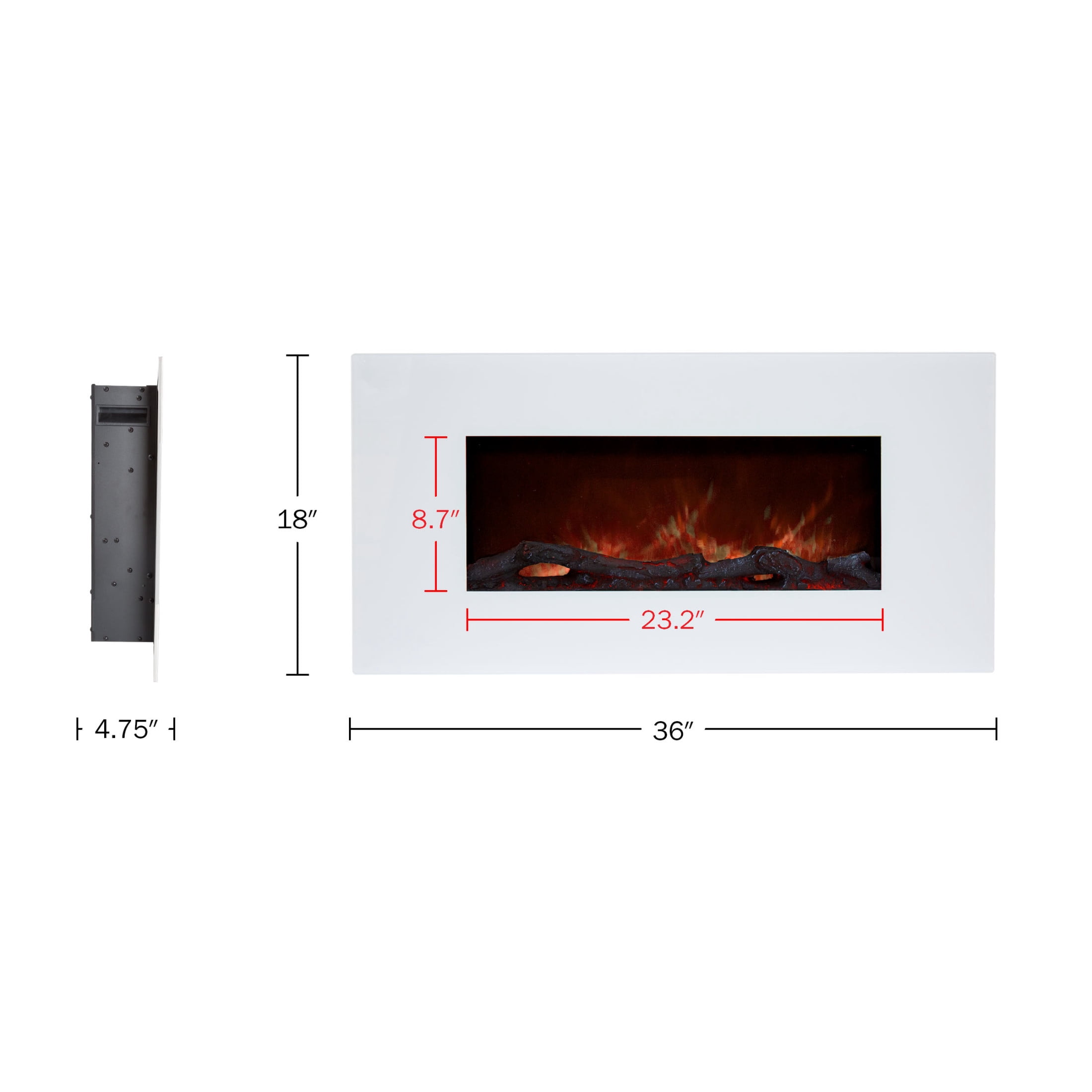 Northwest 36-Inch Electric Fireplace - Modern Wall-Mounted Heater (White)