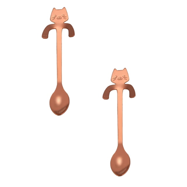 Oleegame 2PC Stainless Steel Cutlery Set Cat Spoon Short Handle Spoons Flatware Coffee Drinking Tools Kitchen Gadge