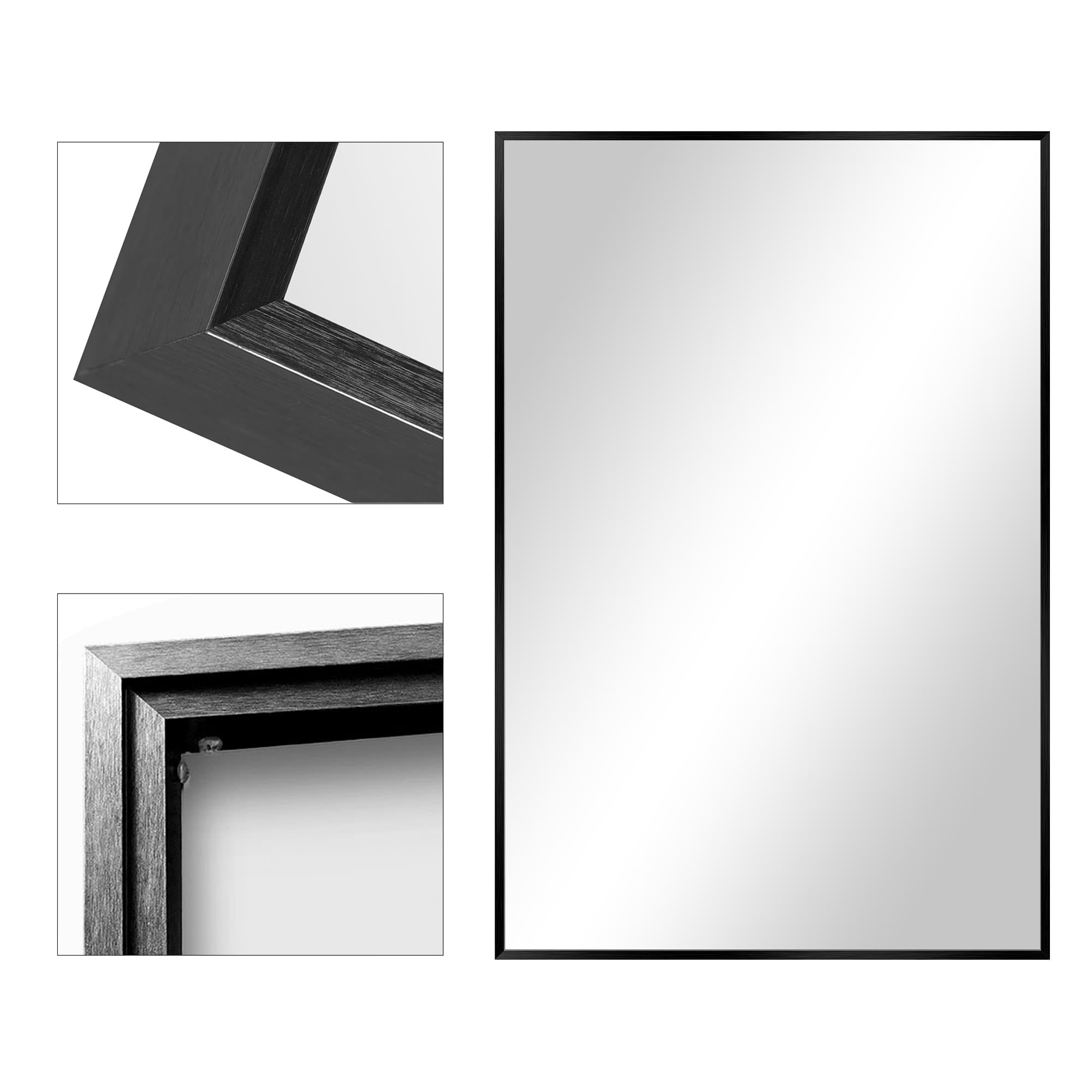 MAYEERTY 36"x24" Wall-Mounted Mirror - Aluminum Alloy Thin Frame, Right-Angle Rectangular, Black