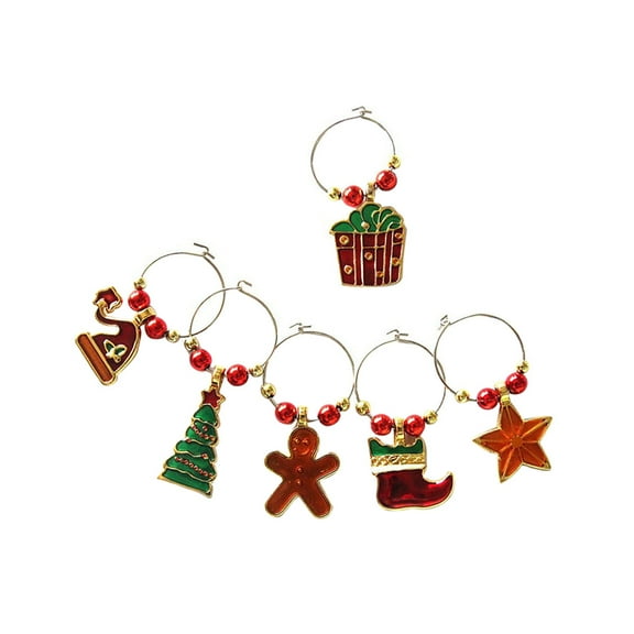 ELAYARD 6Pcs Christmas Wine Glass Charms Assorted Color Zinc Alloy Glass Drink Markers