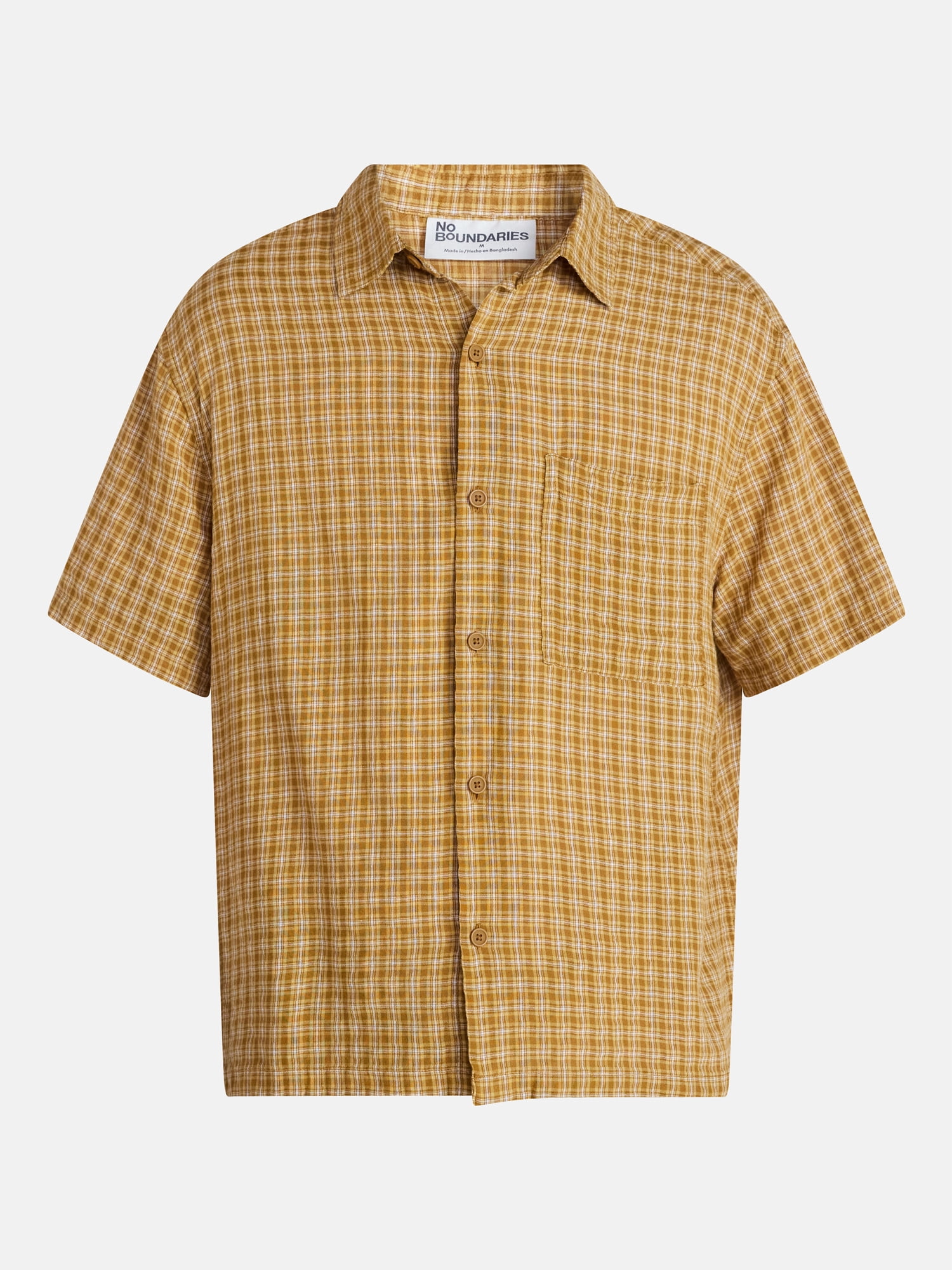 No Boundaries Plaid Shirt with Short Sleeves, Men's XS-5XB