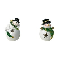 PEIBang 2Pcs Christmas Lighted Snowman Figurines,Cute Snowman Night Light Tabletop Decorations for Indoor Mantel Fireplace Home