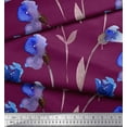 thumbnail image 2 of Soimoi Tissu Georgette Poly Rouge Feuilles, Tissu Imprimé Floral Violet et Bleu 1 Yard 52 Pouces de Large, 2 of 3
